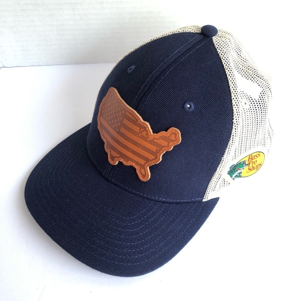 Bass Pro Shops Local Crown USA Navy and Cream Snap Back Trucker Hat OS